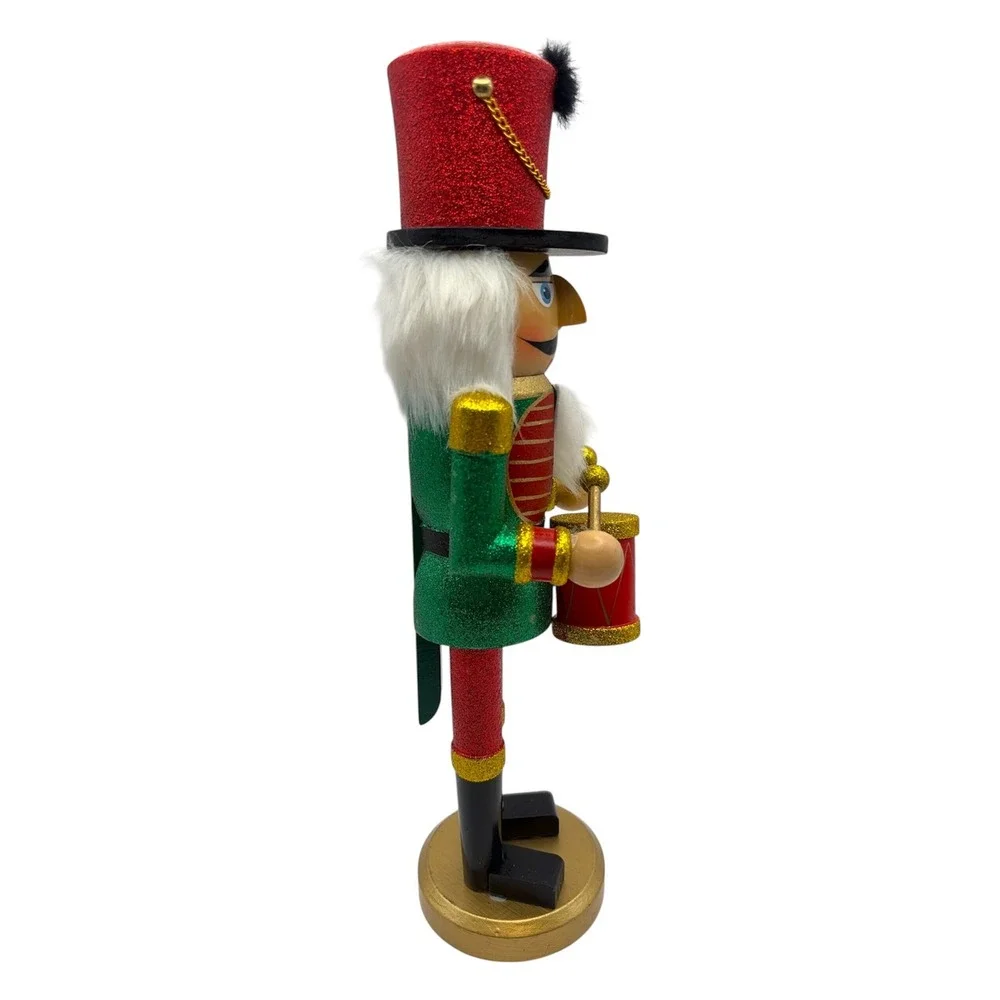 Red & Green Glitter Wooden Drummer Nutcracker Soldier 14